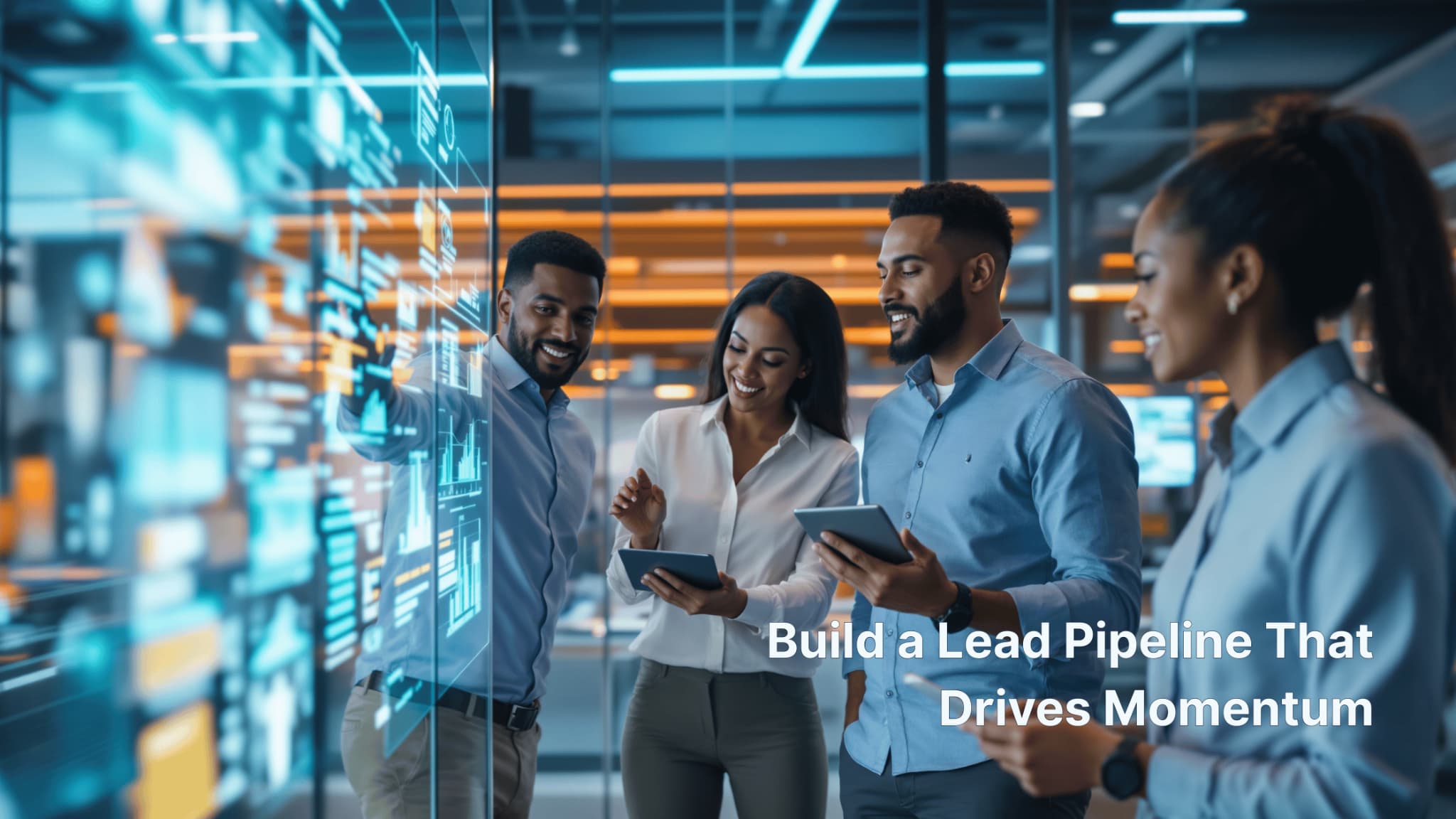 Team collaborating around CRM dashboards to manage leads and pipelines