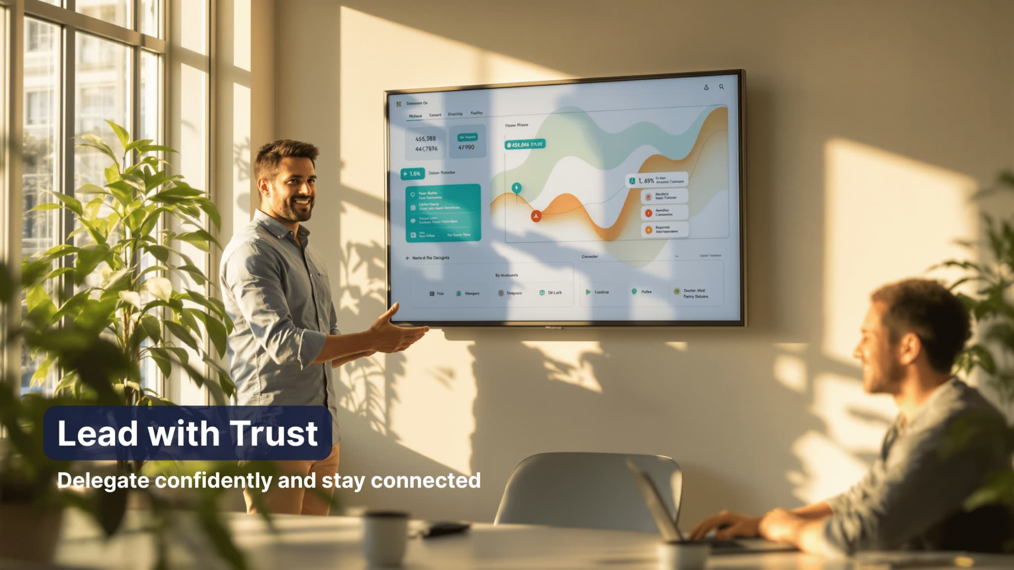 Leader delegating confidently while team member works independently