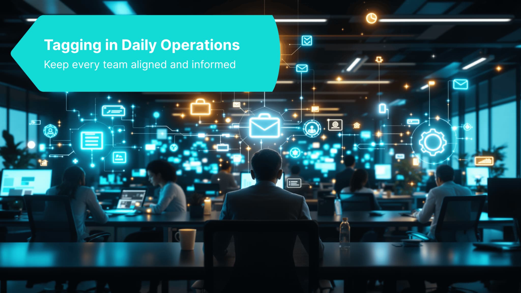 Team collaborating in CRM using shared tags across departments