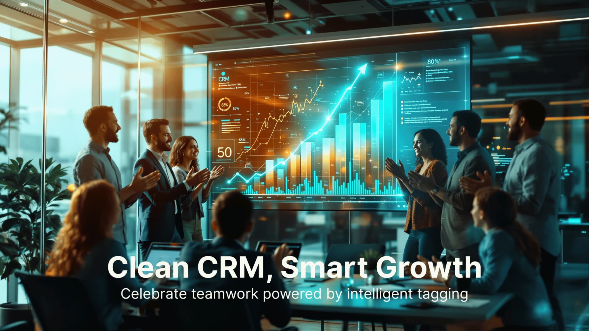 Team celebrating CRM-driven success and smart tagging