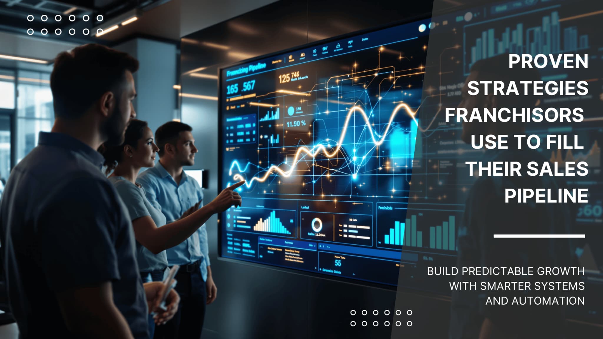 Franchisor team reviewing Pulse CRM growth dashboard to improve the franchise sales pipeline