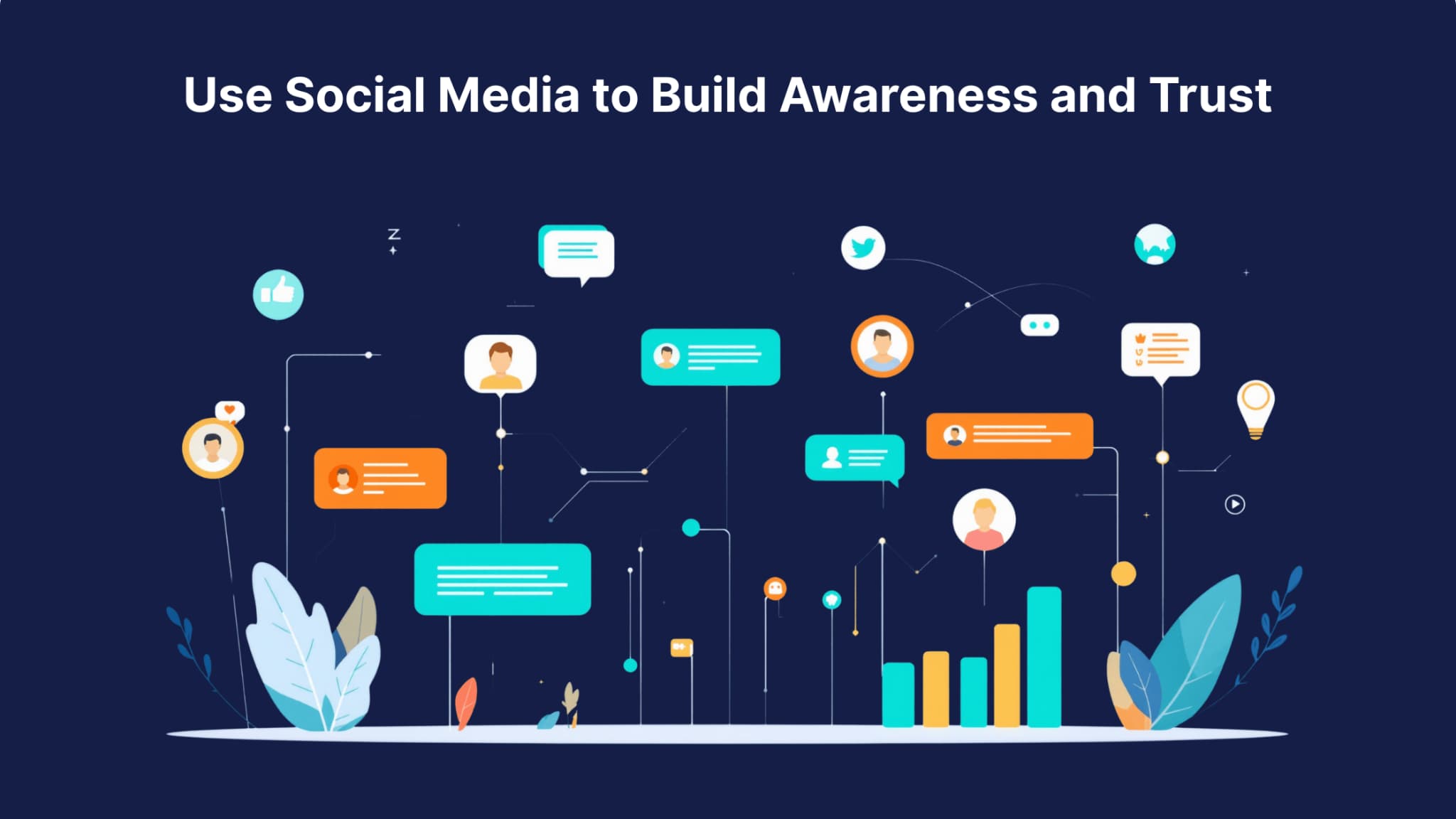 Illustrated social media dashboard showing franchise engagement and trust-building online