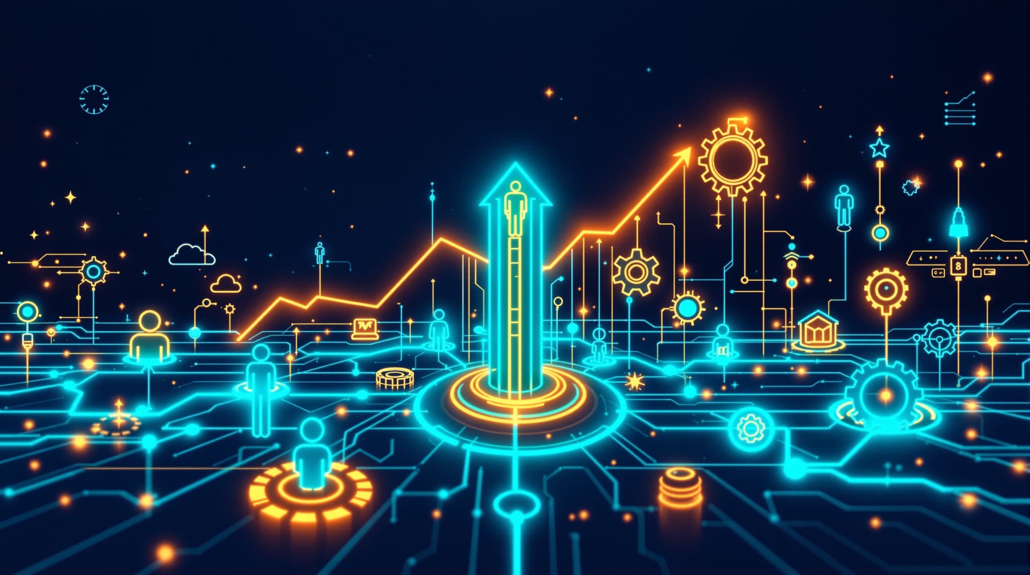 Conceptual illustration of a connected franchise sales system pipeline symbolizing long-term automation and growth
