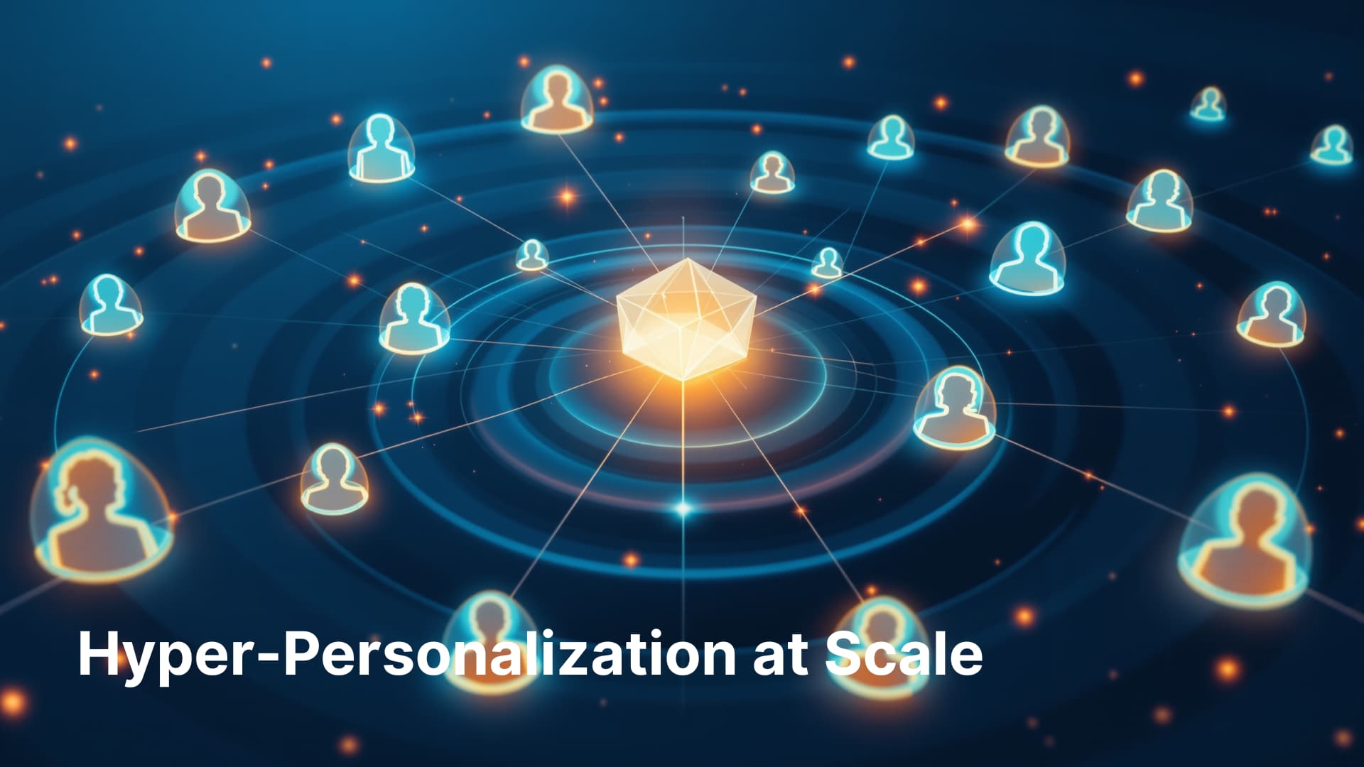 Visualization of marketing automation personalization network with glowing data lines