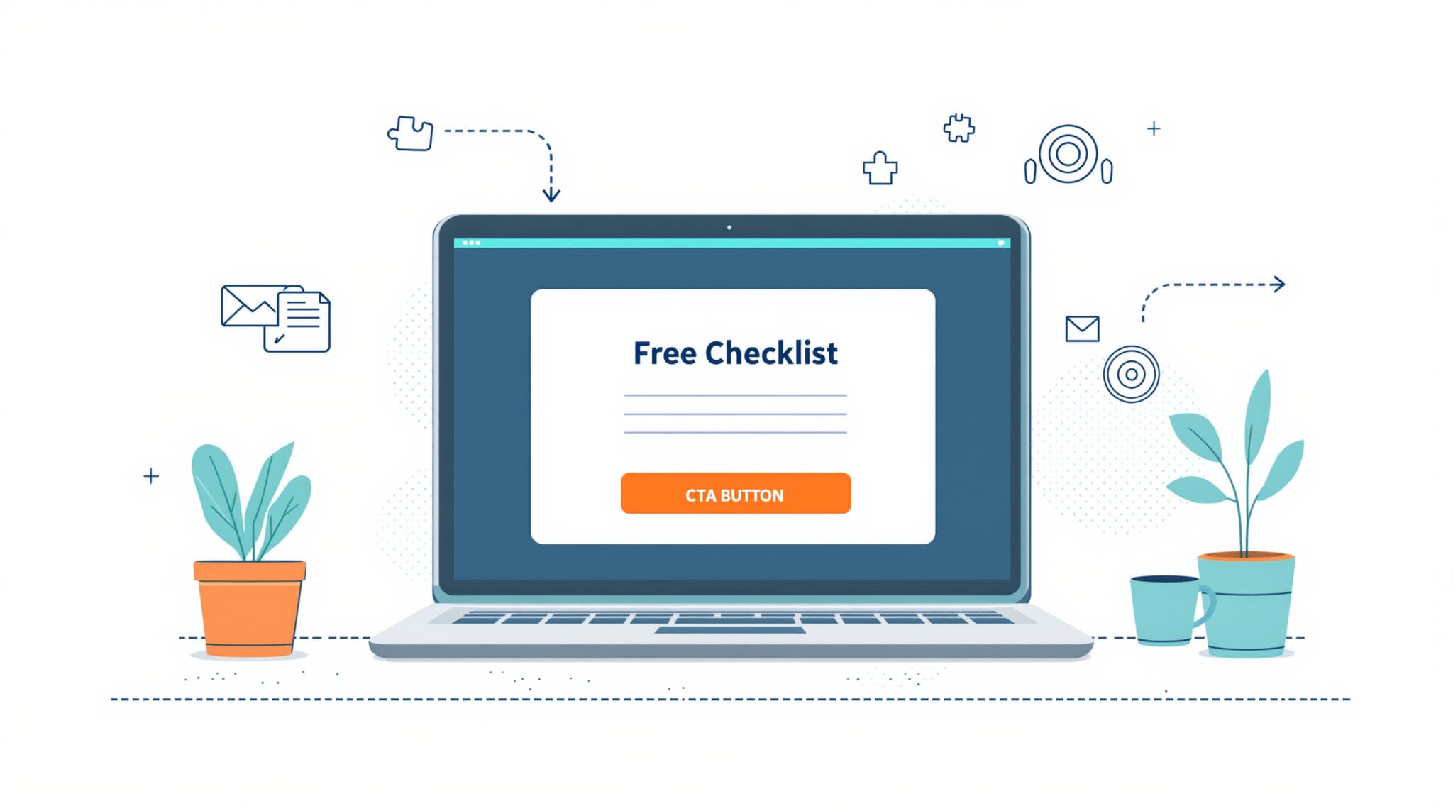 Laptop illustration showing a free checklist popup for effective lead generation