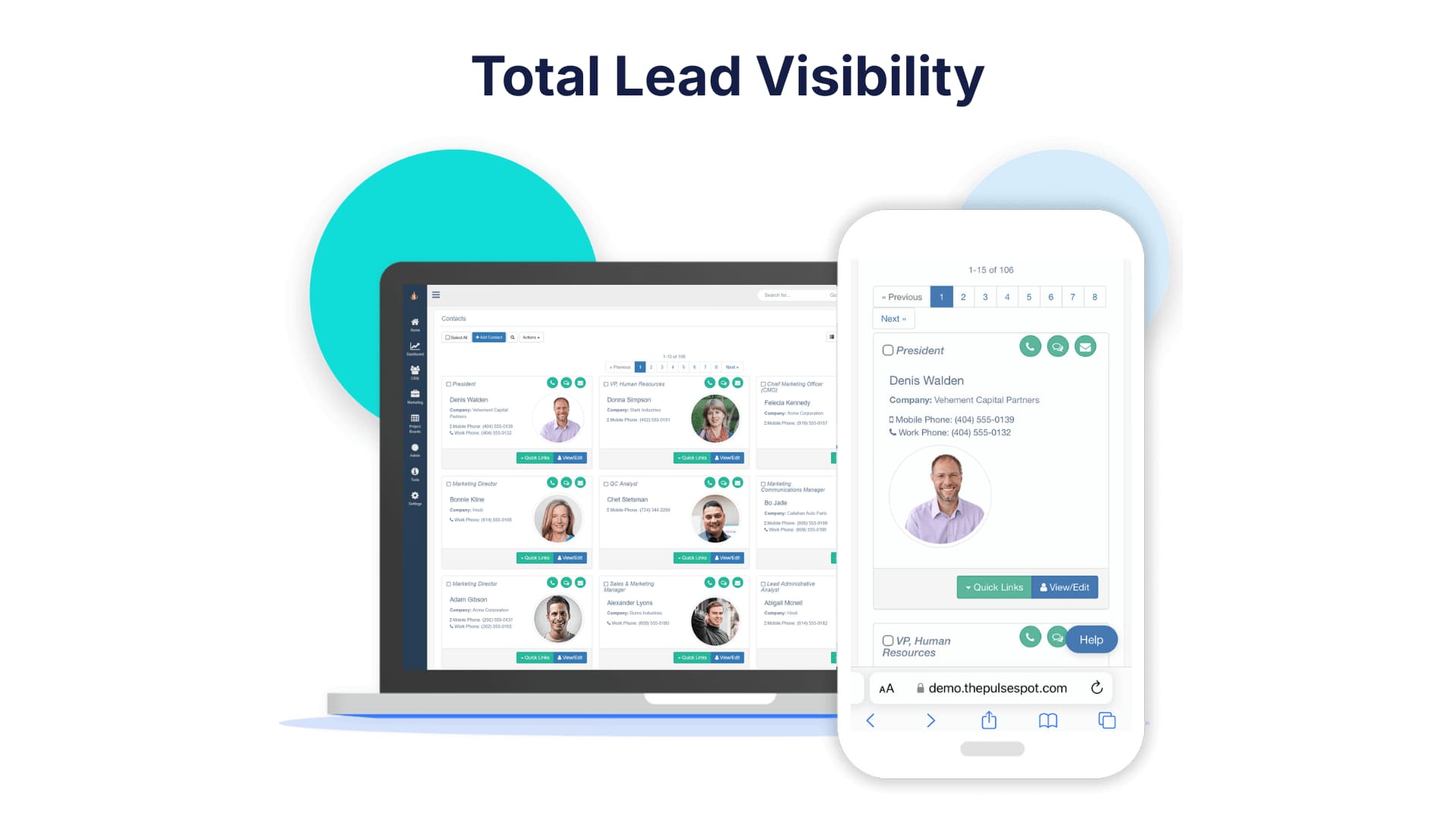 CRM lead visibility interface showing contacts and data