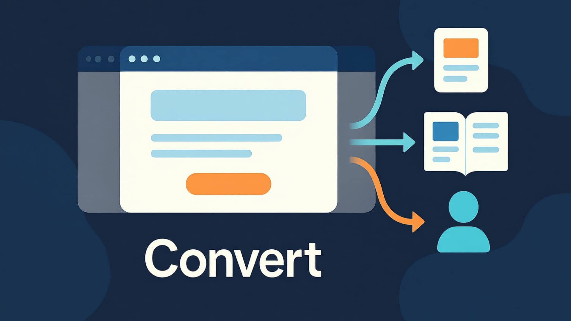 Illustration of the Convert stage showing a landing page and form interaction