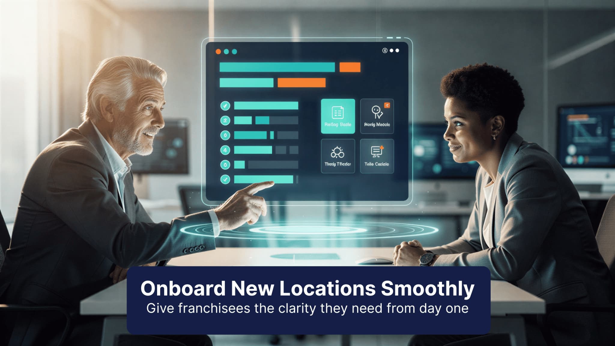 Franchisor onboarding a new franchisee using training modules inside franchise management software