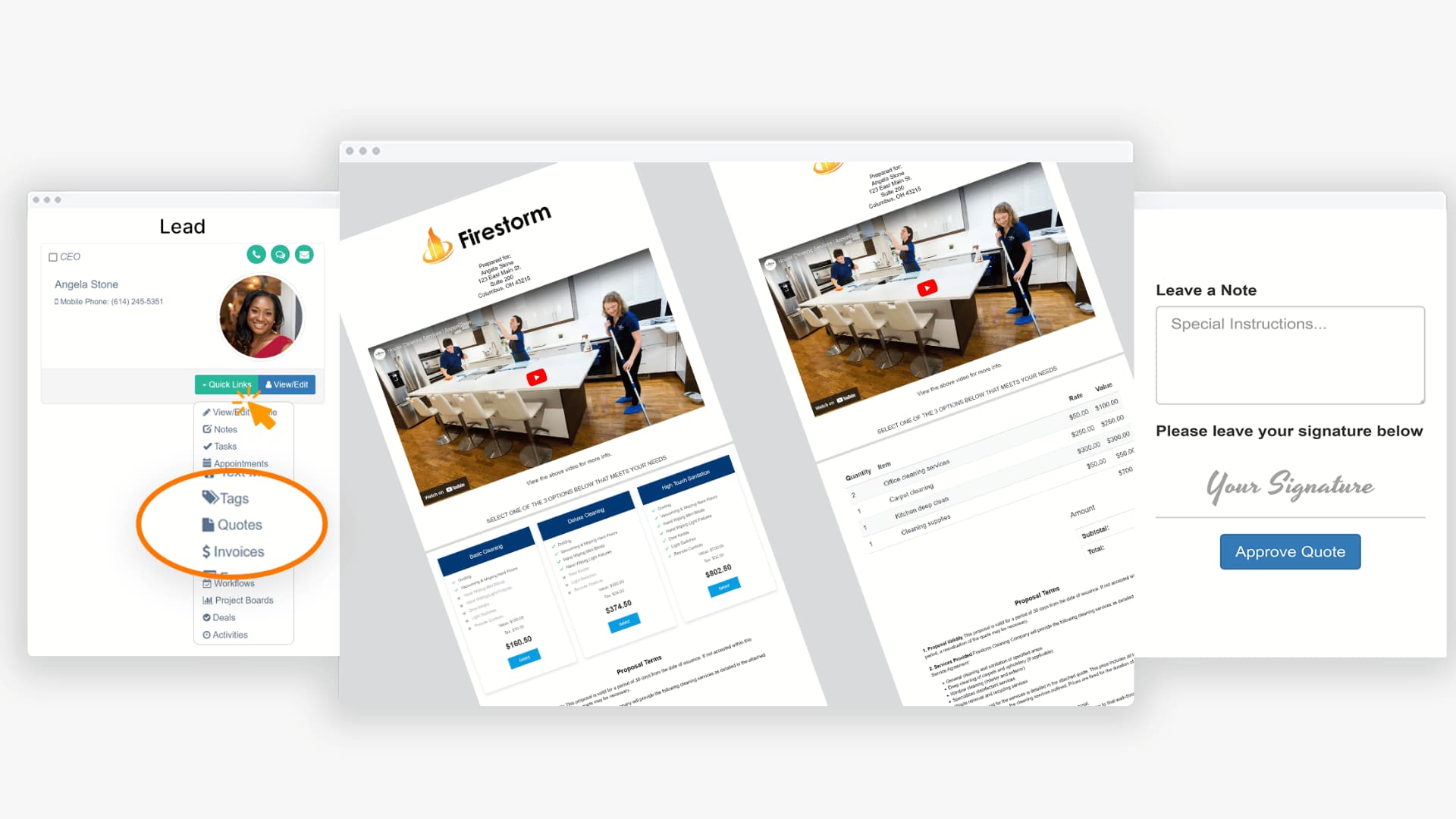 Workflow automation diagram for CRM with Quoting