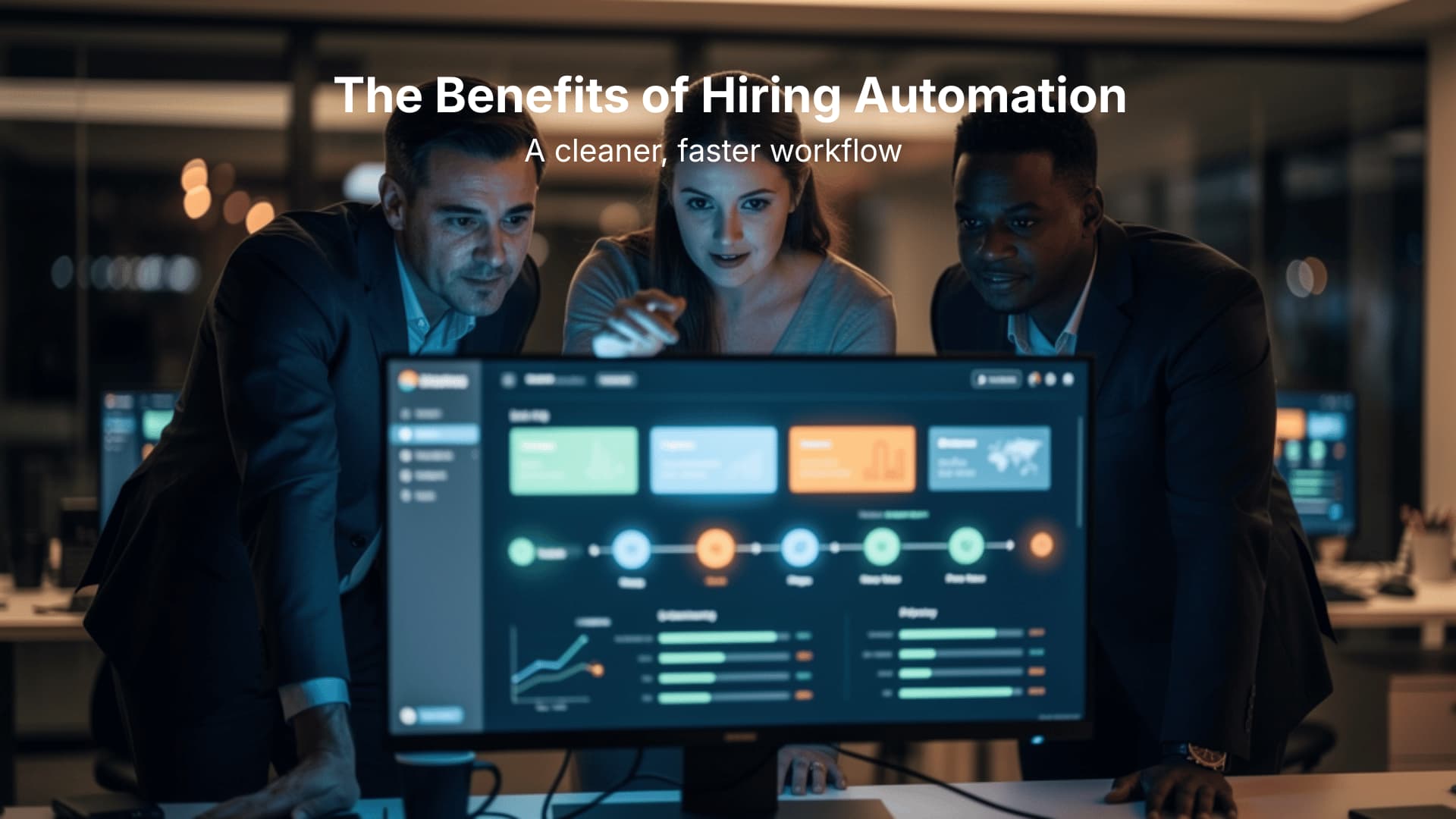 Team reviewing dashboard enabled by hiring process automation