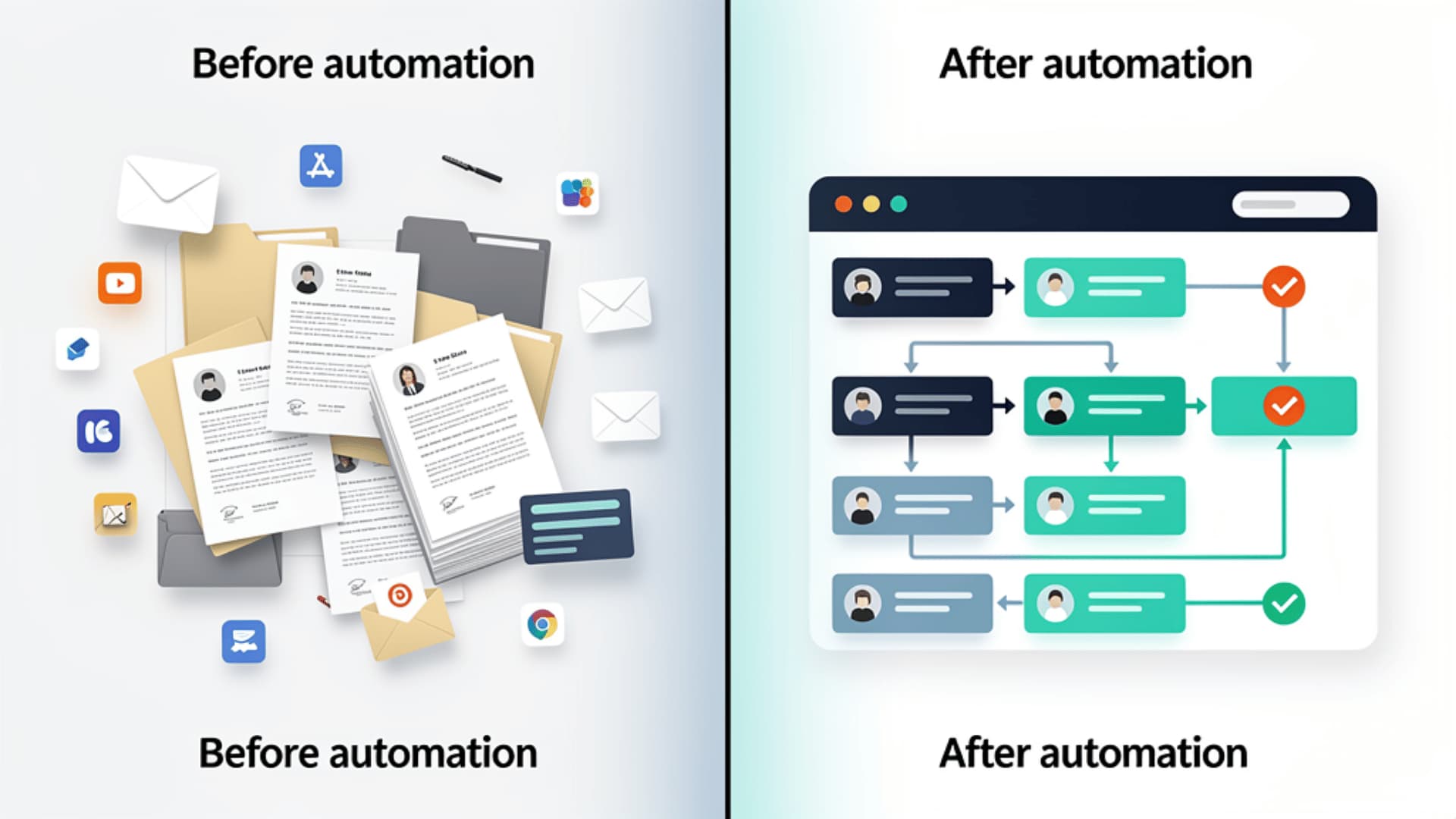 Before and after view of hiring process automation improvements