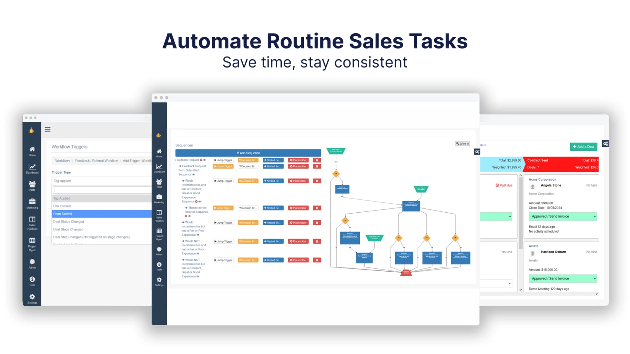 Pulse CRM automation example showing automated sales pipeline management tasks
