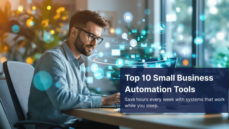 Small business owner using automation tools on a laptop in modern office