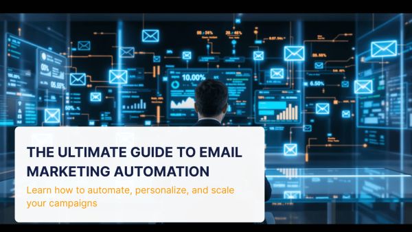 Digital marketer using email marketing automation dashboard at night