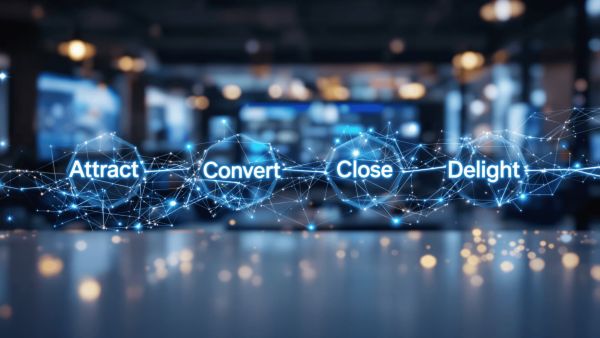 Hero graphic showing the four stages of inbound marketing working together